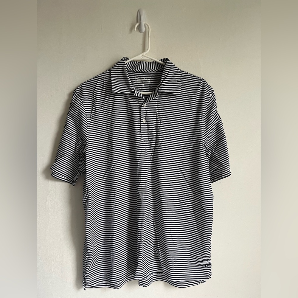 MEDIUM vineyard vines men’s striped polo short sleeve navy white cotton collar